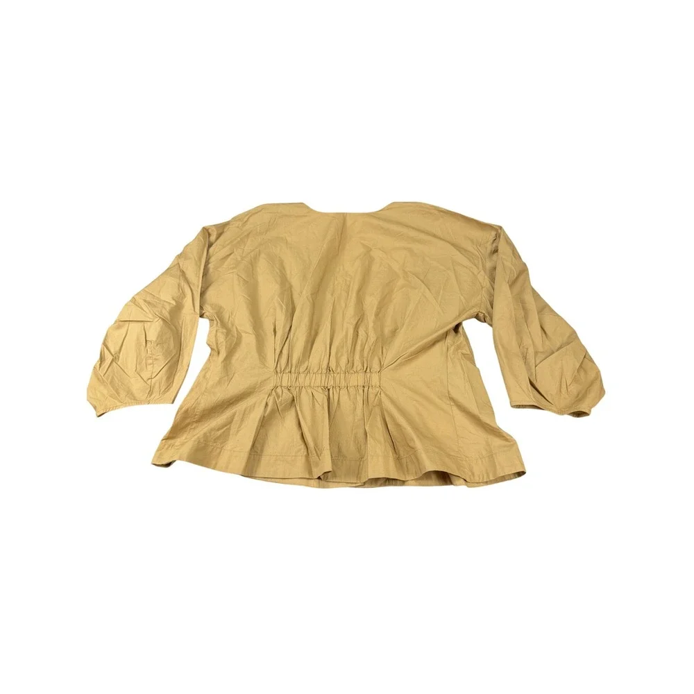 LOFT Women XXL Tan Khaki Cotton V-Neck Peplum Button Front Puff Sleeve Blouse